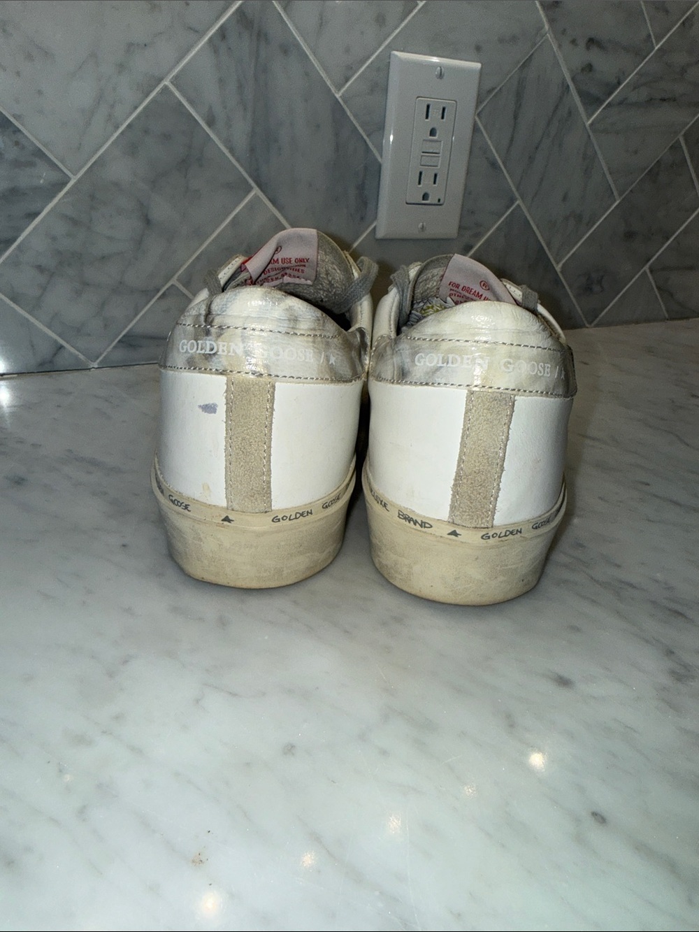 Golden Goose White Leather Sneakers with dark denim Star and Gray Accents - Picture 5 of 5
